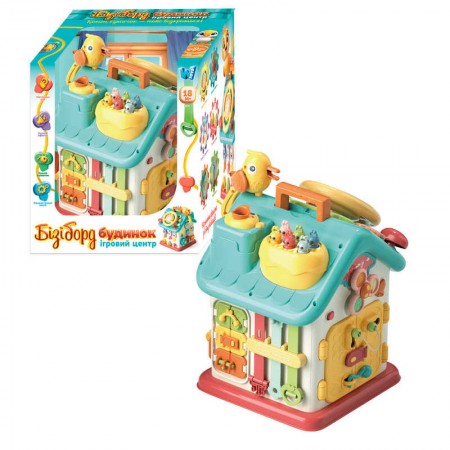 Будинок бізіборд 62638 "WToys", ОЗВУЧУВАННЯ УКРАЇНСЬКОЮ МОВОЮ, 15 казок, 15 пісень, 10 скоромовок, кермо, застібки, замки, “Нагодуй пташку”, в коробці