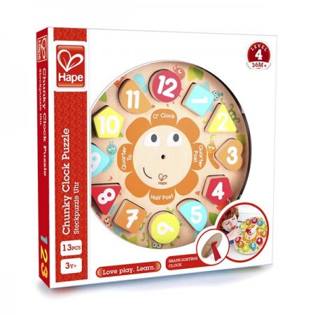 Деревянный пазл-сортер Hape Часы E1622 Деревянный пазл-сортер Hape Часы E1622