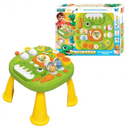 Інтерактивний столик "Ігрозаврик" 17464 "WToys", ОЗВУЧ УКР МОВ, підсвіч,10 скоромов,10 казок,10 пісень,барабани,піаніно,ноти, звуки,ігри,в коробц
