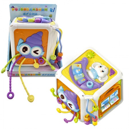 Розвивальний кубик 48719 "WToys", ОЗВУЧУВАННЯ УКРАЇНСЬКОЮ МОВОЮ, підсвічування, казки, скоромовки, вірші, ноти, сортер, в коробці