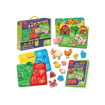 Игра развивающая с липучками, Где чей детеныш? Изучаем цвета, Vladi Toys VT1310-05