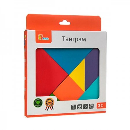 Гра-головоломка Viga Toys Кольоровий дерев'яний танграм, 7 ел. Гра-головоломка Viga Toys Кольоровий дерев'яний танграм, 7 ел.