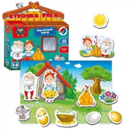 Гра настільна Vladi Toys магнітний театр Академія розвитку "Курочка Ряба" VT3206-31 Комплектація: 13 магнітів, декорація+казка.

Вік: 3-6 років.

Розмір: 185 x 45 x 190 мм