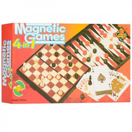 Шахматы 9841 магнитные, 4в1,(шашки,нарды,карты), в кор-ке,25-13-3,5см