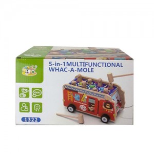 Деревянная игрушка Стучалка MD 2835 автобус-каталка, 2в1, рыбалка магнитная, молоточек, удочка, фигурки