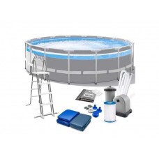 Intex Басейн каркасный круглый 26730 488х122 см, Картріджний фільтр-насос 5 678 л/год, драбина, тент, підстилка