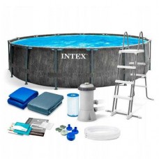 Intex Басейн каркасный круглый 26744 NP сходи, насос-фільтр, 549 x 122 см 5 678 л/год, драбина, тент, підстилка 