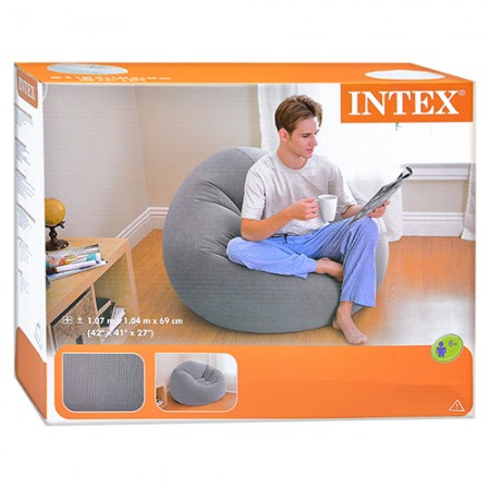 Надувное кресло Intex 68579 велюр серое удобное Надувное кресло Intex 68579 велюр серое удобное