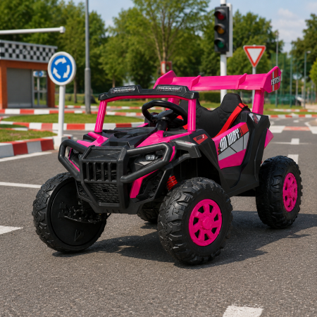 Дитячий електромобіль Джип Багги M 6347EBLR-8, 4 мотори по 35W, MP3, Bluetooth, EVA, шкіра, рожевий