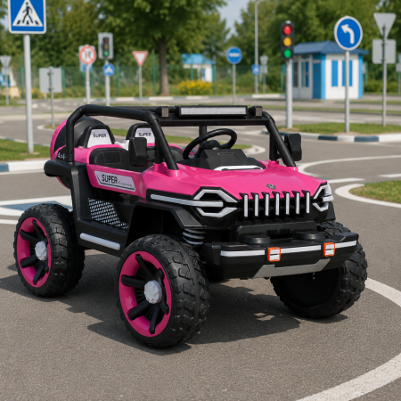 Дитячий електромобіль Джип Bambi M 5824 EBLRS-8 Jeep Wrangler Rubicon, 4 мотори по 25W, EVA, шкіра, Bluetooth, MP3, рожевий