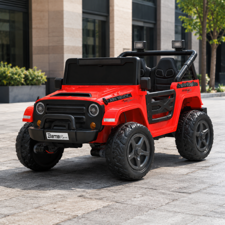 Детский электромобиль Джип Jeep Wrangler M 6287EBLR-3 двухместный красный, 4 мотора по 45W, EVA, кожа, Bluetooth