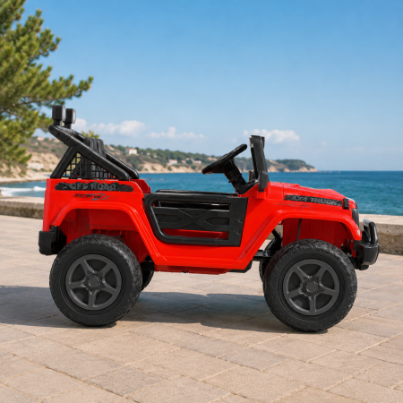 Детский электромобиль Джип Jeep Wrangler M 6287EBLR-3 двухместный красный, 4 мотора по 45W, EVA, кожа, Bluetooth