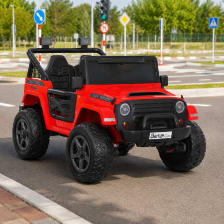 Детский электромобиль Джип Jeep Wrangler M 6287EBLR-3 двухместный красный, 4 мотора по 45W, EVA, кожа, Bluetooth