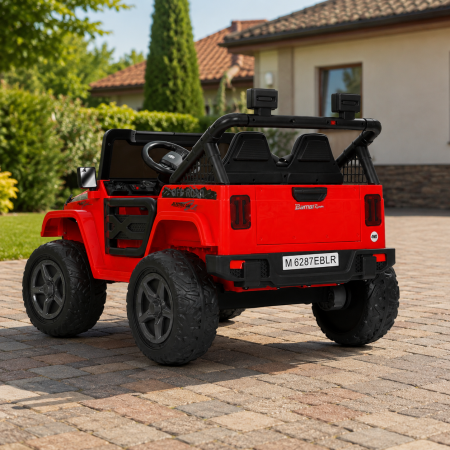 Детский электромобиль Джип Jeep Wrangler M 6287EBLR-3 двухместный красный, 4 мотора по 45W, EVA, кожа, Bluetooth