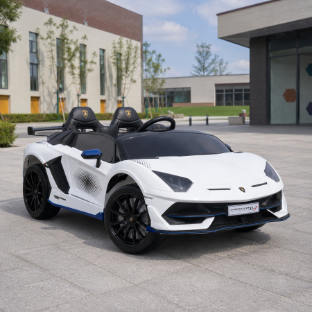 Дитячий електромобіль Lamborghini Aventador SVJ Roadster M 6026EBLR-1 двомісний, 4 мотори по 45W, EVA, екошкіра, MP3, Bluetooth, білий