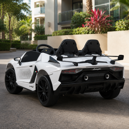 Дитячий електромобіль Lamborghini Aventador SVJ Roadster M 6026EBLR-1 двомісний, 4 мотори по 45W, EVA, екошкіра, MP3, Bluetooth, білий