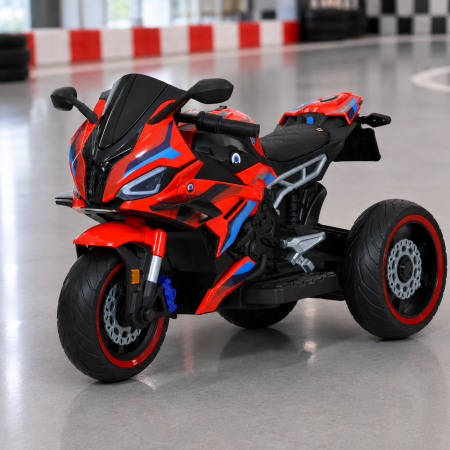 Детский мотоцикл BMW S1000RR M 6143EL-3 красный, 2 мотора по 25W, EVA, экокожа, MP3, Bluetooth