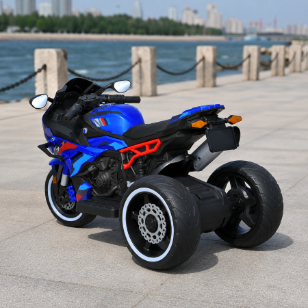 Детский мотоцикл BMW S1000RR M 6143EL-4 голубой, 2 мотора по 25W, EVA, экокожа, MP3, Bluetooth Детский мотоцикл BMW S1000RR M 6143EL-4 голубой, 2 мотора по 25W, EVA, экокожа, MP3, Bluetooth