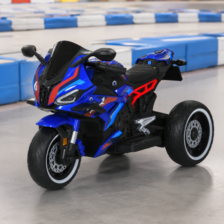 Детский мотоцикл BMW S1000RR M 6143EL-4 голубой, 2 мотора по 25W, EVA, экокожа, MP3, Bluetooth Детский мотоцикл BMW S1000RR M 6143EL-4 голубой, 2 мотора по 25W, EVA, экокожа, MP3, Bluetooth