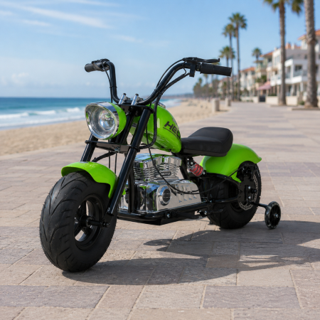 Дитячий мотоцикл Harley-Davidson Fat Boy M 6016AL-5, 1 мотор 350W, Bluetooth, USB, TF, екошкіра, надувні гумові колеса, зелений