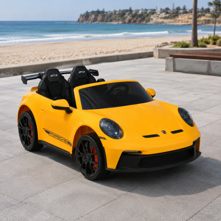 Двомісний дитячий електромобіль Porsche 911 GT3 RS M 6111EBLR-6, 2 мотори по 320W, EVA колеса, екошкіра, MP3, Bluetooth, жовтий