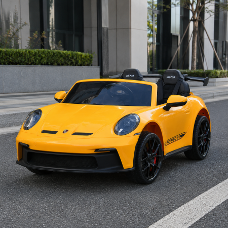 Двомісний дитячий електромобіль Porsche 911 GT3 RS M 6111EBLR-6, 2 мотори по 320W, EVA колеса, екошкіра, MP3, Bluetooth, жовтий