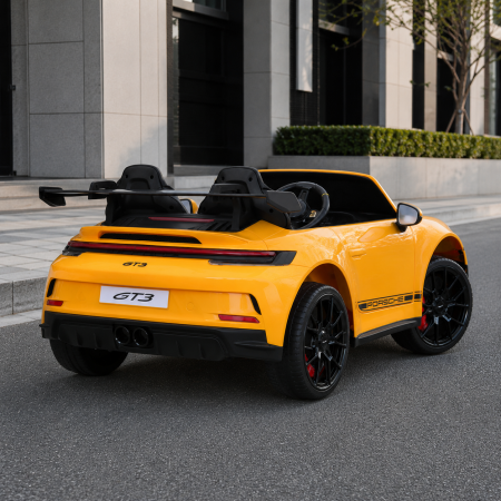 Двомісний дитячий електромобіль Porsche 911 GT3 RS M 6111EBLR-6, 2 мотори по 320W, EVA колеса, екошкіра, MP3, Bluetooth, жовтий