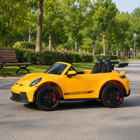 Двомісний дитячий електромобіль Porsche 911 GT3 RS M 6111EBLR-6, 2 мотори по 320W, EVA колеса, екошкіра, MP3, Bluetooth, жовтий