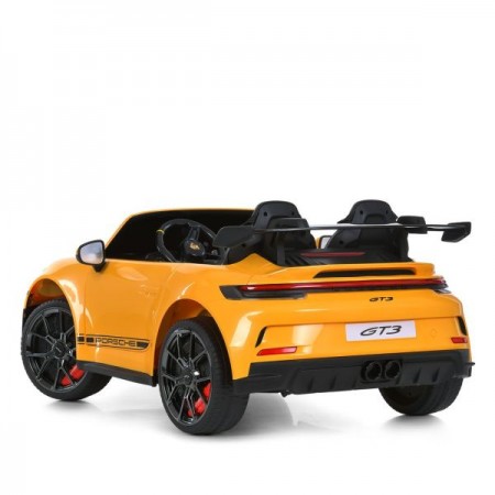 Двомісний дитячий електромобіль Porsche 911 GT3 RS M 6111EBLR-6, 2 мотори по 320W, EVA колеса, екошкіра, MP3, Bluetooth, жовтий
