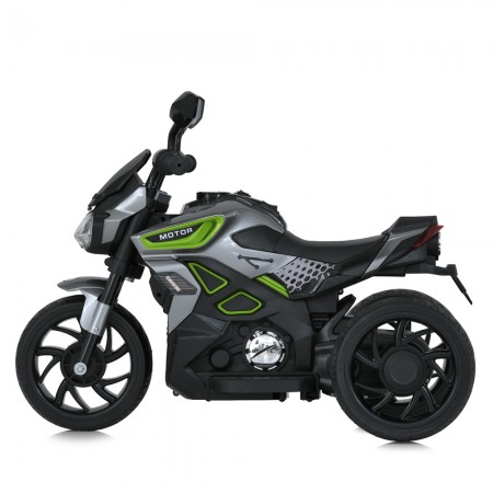 Детский мотоцикл Yamaha M 5825ES-11 серый с салатовыми вставками, 1 мотор 25W, EVA, MP3, USB, TF, свет и музыка