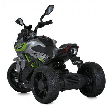 Детский мотоцикл Yamaha M 5825ES-11 серый с салатовыми вставками, 1 мотор 25W, EVA, MP3, USB, TF, свет и музыка