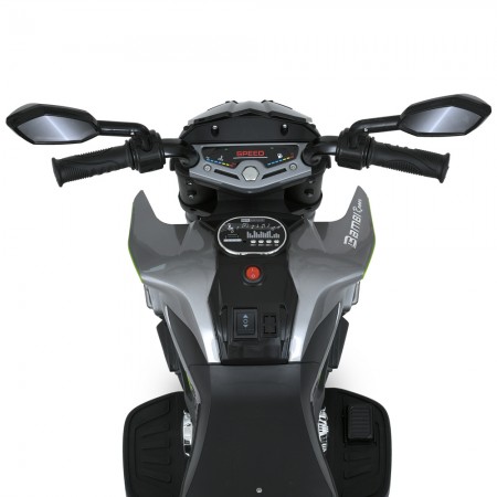 Детский мотоцикл Yamaha M 5825ES-11 серый с салатовыми вставками, 1 мотор 25W, EVA, MP3, USB, TF, свет и музыка