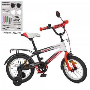 Велосипед детский двухколесный PROFI SY1455 Inspirer, 14 дюймов, черно-бело-красный