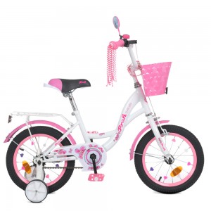 Велосипед дитячий PROF1 14д. Y1425-1K Butterfly, SKD75, біло-рожевий., ліхтар, зв., дзерк., кошик, дод.