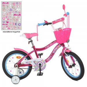 Велосипед детский двухколесный PROFI Y16242S-1 Unicorn, 16 дюймов, малиновый
