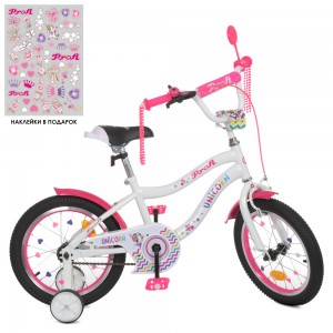 Велосипед детский двухколесный PROFI Y16244-1 Unicorn, 16 дюймов, бело-малиновый