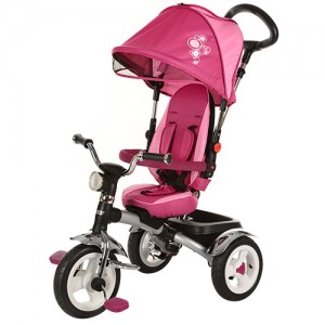 Велосипед трехколесный с ручкой детский Turbo Trike M 2723 - 2, надувные колеса, розовый