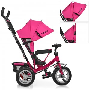 Велосипед трехколесный с ручкой детский Turbo Trike M 3113A-6 надувные колеса, розовый