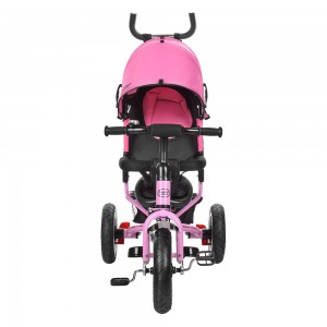 Велосипед трехколесный с ручкой детский Turbo Trike M 3113A-10 надувные колеса, розовый