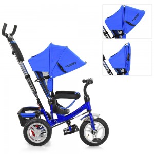 Велосипед трехколесный с ручкой детский Turbo Trike M 3113A-14 надувные колеса, индиго синий