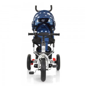 Велосипед трехколесный с ручкой детский Turbo Trike M 3113A-S11 надувные колеса, звезды синий