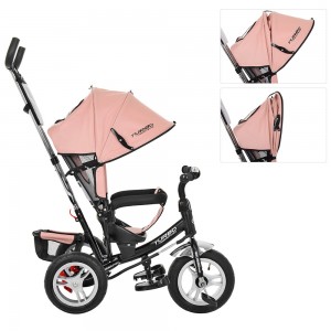 Велосипед трехколесный с ручкой детский Turbo Trike M 3113AL-10 надувные колеса, кожа розовый