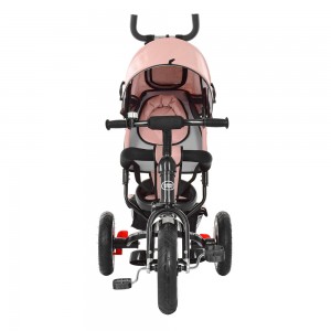 Велосипед трехколесный с ручкой детский Turbo Trike M 3113AL-10 надувные колеса, кожа розовый