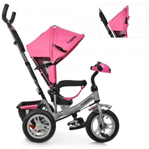 Велосипед трехколесный с ручкой детский Turbo Trike M 3115HA-10, надувные колеса, розовый