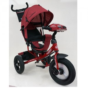Велосипед трехколесный с ручкой детский Turbo Trike M 3115HA-3L, надувные колеса, лен, красный