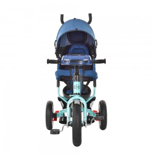 Велосипед триколісний з ручкою дитячий Turbo Trike M 3115HAJ-15, надувні колеса, джинс синій