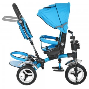 Велосипед трехколесный с ручкой детский Turbo Trike 3199-5HA надувные колеса, голубой