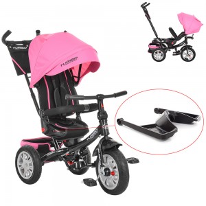 Велосипед трехколесный с ручкой детский Turbo Trike 3646A-15, надувные колеса, розовый