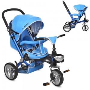 Велосипед триколісний з ручкою дитячий Turbo Trike M AL 3645-12 EVA колеса, алюмінієва рама, блакитний