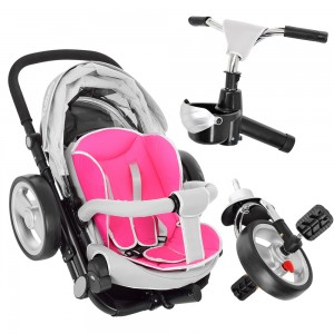 Велосипед трехколесный с ручкой детский Turbo Trike M AL 3645-9 EVA колеса, алюминиевая рама, серо-розовый